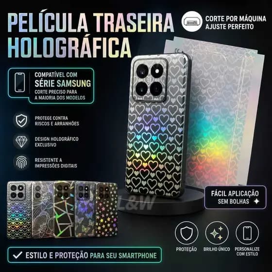Película Traseira de cor Holográfica Para Todos Modelos Samsung Series de S, A e M - Vários Desenhos