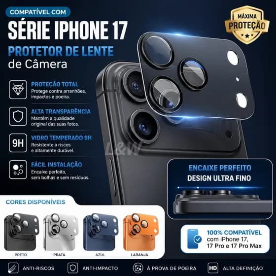Película de Lente para iPhone 17/17 Plus/17 Pro/17 Pro Max/17 Air Metal Anti-Arranhão Proteção
