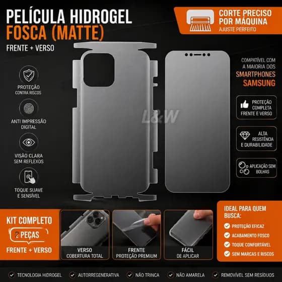 Kit de Frente e Traseira Película Hidrogel Universal HD/Matte(Fosca) para series de Samsung