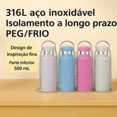 Garrafa Térmica 500ml de Aço Inoxidável com Strass Brilhante e Corrente – Design Luxuoso, Elegante e Portátil