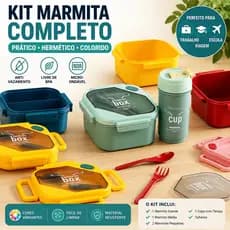 Kit Marmita + Garrafa + Talheres - Hermético, Anti-Vazamento para Trabalho, Escola e Viagem