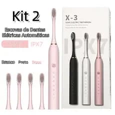 Kit 2 Escova Elétrica Recarregável Type-C | IPX7, Cerdas Macias, Limpeza Profunda para Adulto e Criança