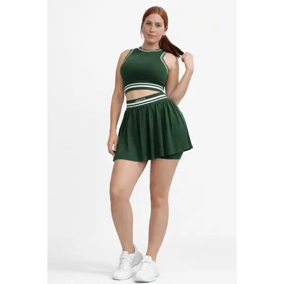 Conjunto Fitness Feminino MATYS Verde com Saia Short e Top Academia Premium Tamanho Único Moda Fitness