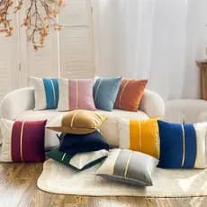 Capa de almofada de veludo com bordas douradas, capa de almofada simples para sofá de casa, almofada de escritório BA7T