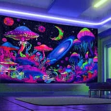Painel Decorativo Cogumelos Místicos Efeito Neon Blacklight Quarto Gamer