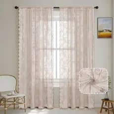 Cortina de Renda Francesa Vintage com Babado para Sala e Quarto Passa Varão Elegante