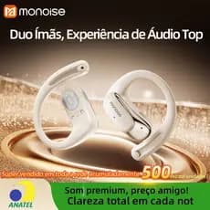 Monoise Fone Bluetooth Condução Óssea Open-Ear Hi-Fi Som Direcional Bateria Longa Duração Ideal para Corrida e Academia