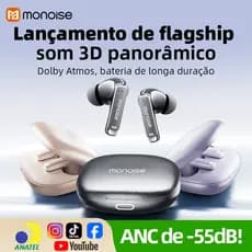 Monoise Fone de Ouvido Bluetooth ANC ENC até -62 dB, Sem Fio V6.0 TWS, com controle remoto 4 microfones chamadas HD IPX4