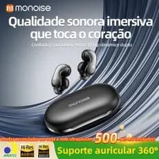 Fone Bluetooth MONOISE Clip Condução Óssea, 60h, Som Espacial, Confortável, Ideal para Diário e Esportes