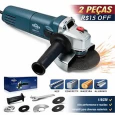 Esmerilhadeira Angular Bivolt 110V/220V 11000RPM Multifuncional para Corte Lixamento e Polimento Acessórios completos