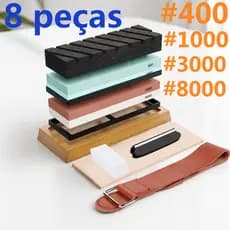 Kit 8 Peças Pedra Afiar Amolar Dupla Face 400/1000+3000/8000 Pedra De Amolar De Corindo Branco