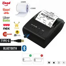 Impressora Térmica 58mm Compacta Sem Fio Bluetooth USB Uso Doméstico e Comercial
