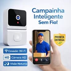Campainha Com Câmera Vídeo Porteiro Sem Fio Wi-Fi HD Inteligente Smart Home Vê Pelo Celular Recarregável