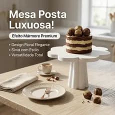 Boleira Flor Mármore Branco 17cm - Suporte Elegante para Doces e Cupcakes Mesa Portátil