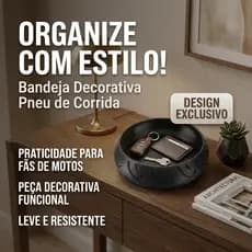 Bandeja Porta Treco Pneu Moto Speed 21cm Preta Organizador de Mesa Chaves Decoração Presente Moto