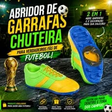 Abridor de Garrafa Chuteira Brasil Copa do Mundo Inox Verde Amarelo