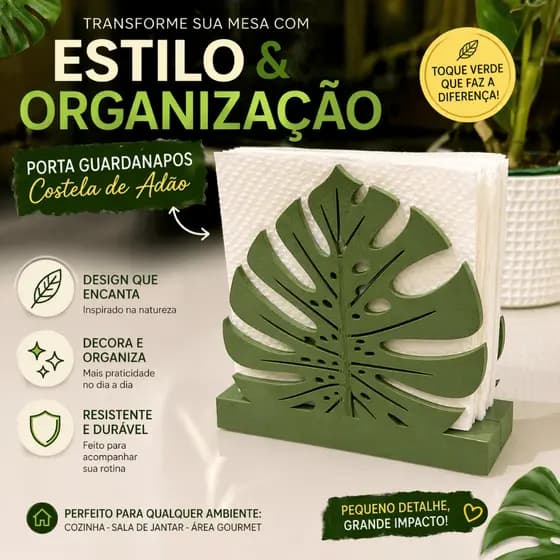 Porta Guardanapo Costela de Adão Verde Decorativo Mesa Cozinha Sala Jantar
