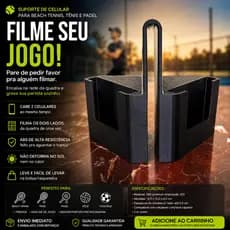 Suporte Celular para Rede Beach Tennis Tênis Padel Filma 2 Celulares Dois Lados da Quadra Grava Jogo