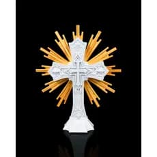 Cruz Decorativa 22cm com Resplendor Dourado Base de Apoio Decoração Religiosa Alta Qualidade