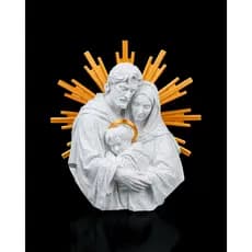 Família Sagrada com Resplendor Dourado 22cm Decoração Religiosa Base de Apoio Alta Qualidade