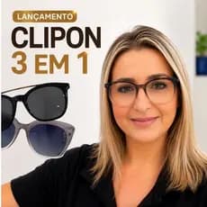Óculos Clip 3 em 1 Feminino Quadrado Armação Vermelha + Lentes Solar Preta e Marrom Polarizada UV400