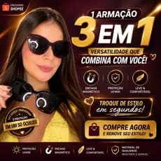 Armação 3 em1 Haste Metal Premium |  2 Clip-On Solar PolarizadO