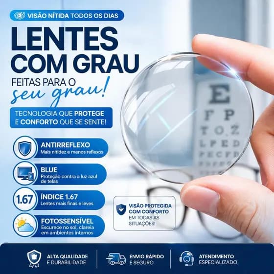 Lentes com Grau para Óculos/AntiReflexo/Blue/Foto/1.67