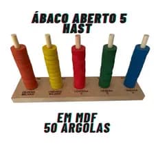 Ábaco Aberto Educativo com 5 Hastes e 50 Argolas de Madeira Colorida Brinquedo Educativo
