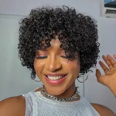 Perucas de Cabelo Humano Natural Curto e Cacheado Estilo Pixie Cut Cor Preta Afro