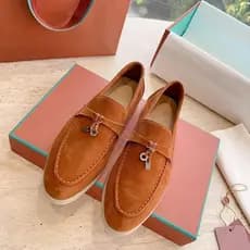 Mocassins Casuais Femininos LP em Estilo Old Money Britânico com Fivela de Borla, Sapatos Slip-On de Couro Genuíno