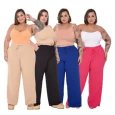 Calça Pantalona Feminina Plus Size Elegante Confortável Costura Reforçada