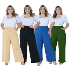 Calça Pantalona Plus Size Feminina Cintura Confortável