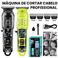 Máquina De Cortar Cabelo Profissional Barbeador Elétrico Transparente Sem Fio Para Homens Via Cabo Bateria ULT-808