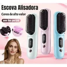 Escova Alisadora de Cabelo Pente Quente Profissional Cerâmica Sem Fio Recarregável USB