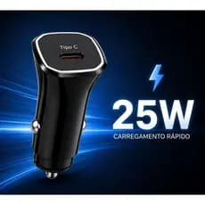 Carregador Celular Rápido Veicular Entrada De Energia Para Carro Tipo C de 25W Pequeno Cabe Na Bolsa