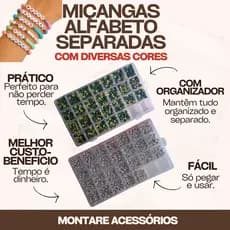 Kit Miçangas Letras do Alfabeto Separadas + Organizador 1300/650 780 Missangas Artesanato Bijuterias Pulseira Colar