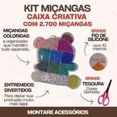 Kit de Miçanga Maleta Infantil Para Pulseiras Colares com Tesoura e Fio de Silicone 4500Missangas Caixa Criativa Montare