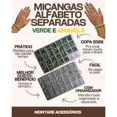 Kit Miçangas Letras do Alfabeto Separadas + Organizador Edição Copa do Mundo 1300/650 Missangas Artesanato Bijuterias