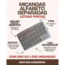 Miçangas de Letras Alfabeto PRATA Separadas em Organizador | Kit para Personalizados 1300/650 Missangas Pulseiras