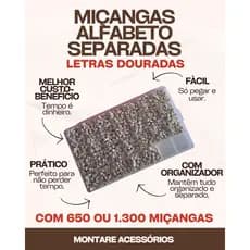 Miçangas de Letras Alfabeto DOURADA Separadas em Organizador | Kit para Personalizados 1300/650 Missangas Pulseiras
