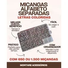 Miçangas de Letras Alfabeto Coloridas Separadas em Organizador | Kit para Personalizados 1300/650 Missangas Pulseiras