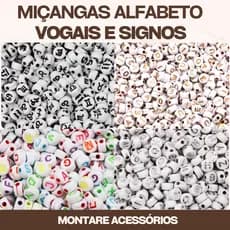 1000 e 500 Letras Miçangas Alfabeto, Vogais e Signos Redonda Letrinhas Infantil Pulseiras Bijuterias Colares