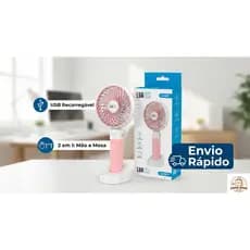 Mini Ventilador Portátil De Mão E Mesa USB Recarregável 3 Velocidades Silencioso