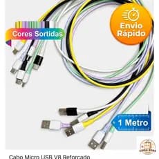 【Promoção】Kit Cabo Micro USB V8 1m Rápido e Resistente (Cor Aleatória)