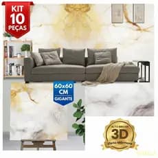Kit 10 Placa Adesiva 3D Parede Mármore 60x60cm Revestimento Espuma Lavável Decoração Sala Quarto