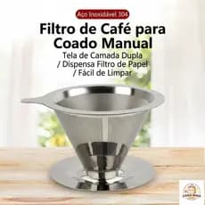 Coador de Café Aço Inox Premium Suporte Integrado Filtro Ecológico Prático para Caneca e Jarra