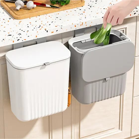 Lixeira Suspensa Para Porta De Armário Cozinha Pia Com Tampa Deslizante Anti-Odor
