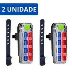 Pisca Traseira Bike 8 LED Super Brilho IPX6 Recarregável – Lanterna Traseira Bicicleta Vermelha e Azul com 4 Modos