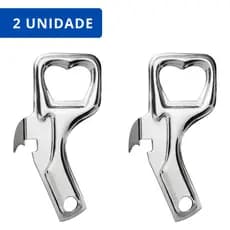 KIT 2 Abridor de Garrafa 2 em 1 Inox 9cm com Abridor de Lata Multifuncional Resistente Compacto