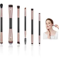 Kit 6 Pincéis de Maquiagem Dupla Face Profissional – Pincéis para Sombra, Sobrancelha, Esfumado e Corretivo Cerdas Macia